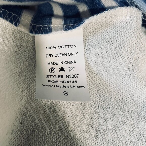 NWT Oversized Hayden LA Hoodie Tee Blue White Stripe Cotton Coastal Boho Top - Picture 4 of 9